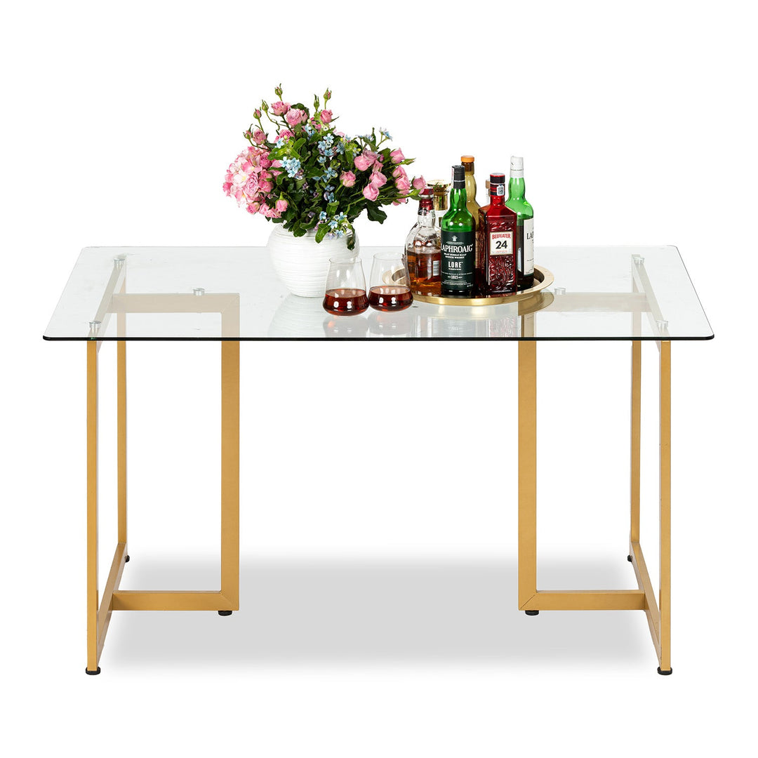 Furniture R Modern T-Legged Slip Glass Dining Table With Industrial Chic Style