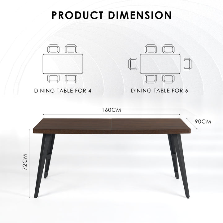 FurnitureR 150 cm Rectangular Living Room and Kitchen Table, Suitable for 6-8 People, Vintage Brown Wood Tray with Bevelled Edge and Flat Iron Legs, 150 x 80 x 74 cm