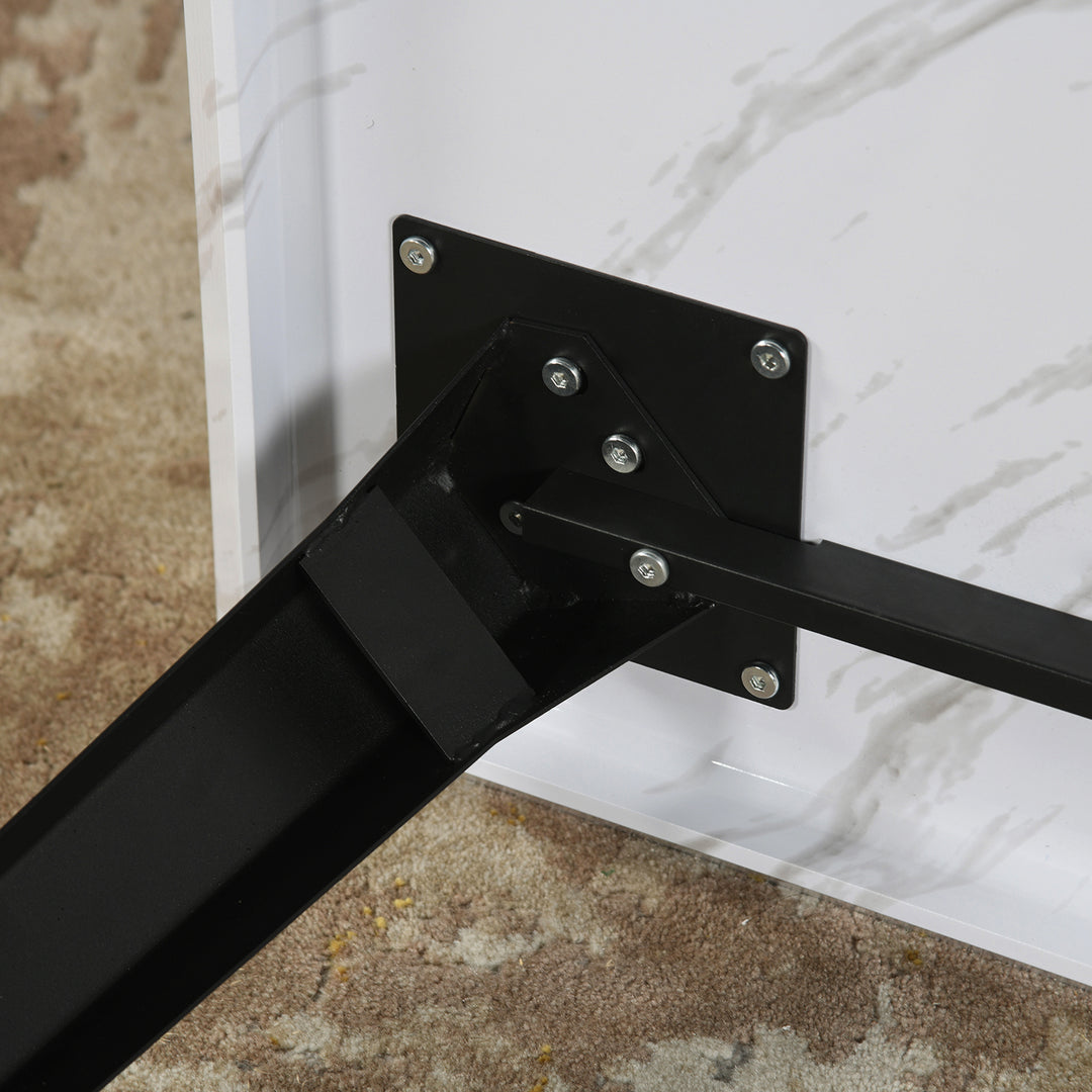 Meuble R 150cm Table de Salon et de Cuisine Rectangulaire, pour 6-8 Personnes, Plateau en Bois Brun Vintage avec Bord Biseauté et Pieds en Fer Plat