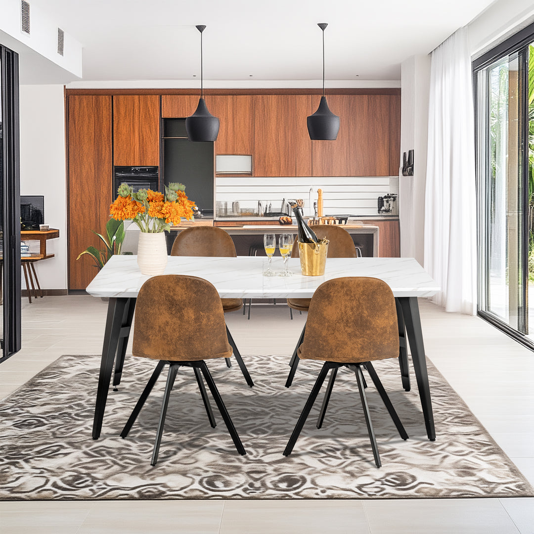 Meuble R 150cm Table de Salon et de Cuisine Rectangulaire, pour 6-8 Personnes, Plateau en Bois Brun Vintage avec Bord Biseauté et Pieds en Fer Plat