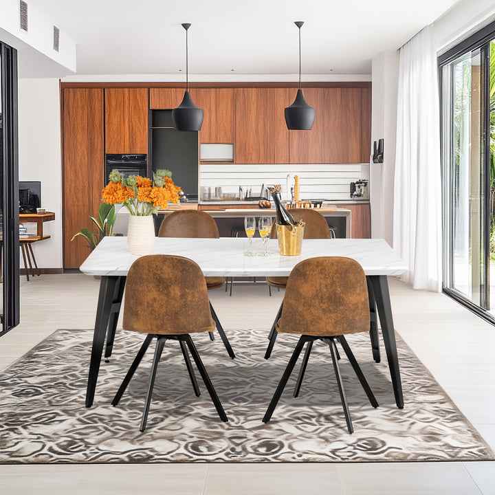 Meuble R 150cm Table de Salon et de Cuisine Rectangulaire, pour 6-8 Personnes, Plateau en Bois Brun Vintage avec Bord Biseauté et Pieds en Fer Plat