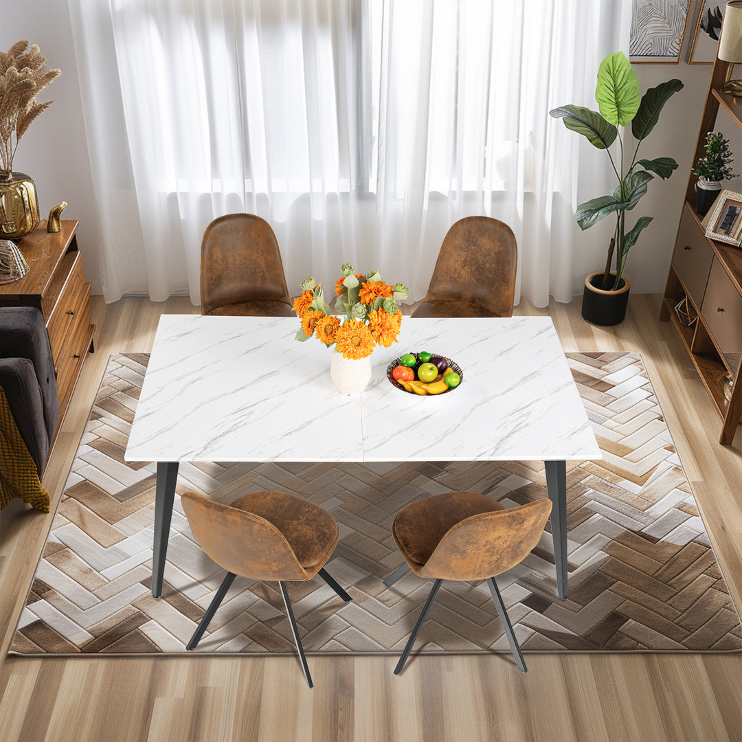 Meuble R 150cm Table de Salon et de Cuisine Rectangulaire, pour 6-8 Personnes, Plateau en Bois Brun Vintage avec Bord Biseauté et Pieds en Fer Plat