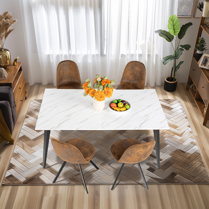 Meuble R 150cm Table de Salon et de Cuisine Rectangulaire, pour 6-8 Personnes, Plateau en Bois Brun Vintage avec Bord Biseauté et Pieds en Fer Plat