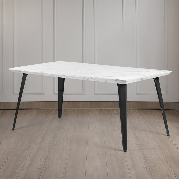 Meuble R 150cm Table de Salon et de Cuisine Rectangulaire, pour 6-8 Personnes, Plateau en Bois Brun Vintage avec Bord Biseauté et Pieds en Fer Plat