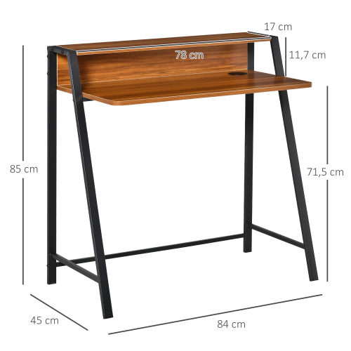 FurnitureR Bureau Informatique avec Compartiment de Rangement et Passage de Câbles, Métal Noyer, Espace de Travail Unique