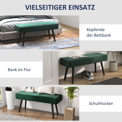 FurnitureR Banquette Rembourrée en Velours Vert, Banquette Lit, Banquette D'entrée, Motif en X, Jusqu'à 120 kg, 100 x 36 x 45 cm