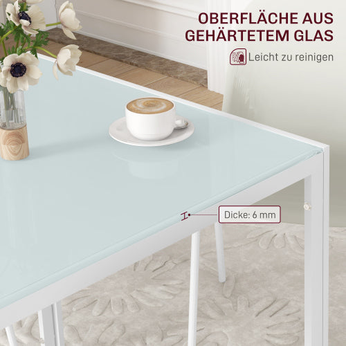 FurnitureR Table à Manger Square pour 4 Persons, Table de Cuisine en Verre Trempé, Capacité de Charge Jusqu'à 80kg, 75x75cm, Blanc