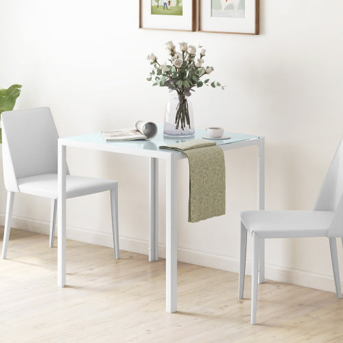 FurnitureR Table à Manger Square pour 4 Persons, Table de Cuisine en Verre Trempé, Capacité de Charge Jusqu'à 80kg, 75x75cm, Blanc