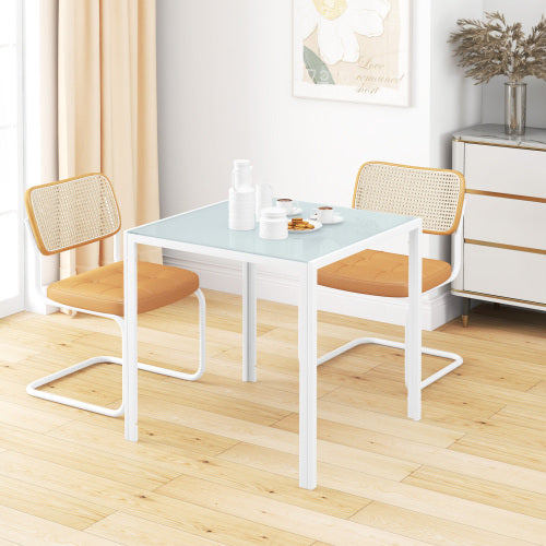 FurnitureR Table à Manger Square pour 4 Persons, Table de Cuisine en Verre Trempé, Capacité de Charge Jusqu'à 80kg, 75x75cm, Blanc