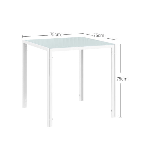 FurnitureR Table à Manger Square pour 4 Persons, Table de Cuisine en Verre Trempé, Capacité de Charge Jusqu'à 80kg, 75x75cm, Blanc