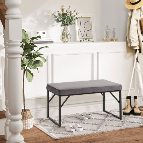FurnitureR Banquette Rembourrée en Velours, Banquette Lit, Banquette de Maquillage, Banquette D'entrée, Gris Foncé, 115 x 46 x 49cm