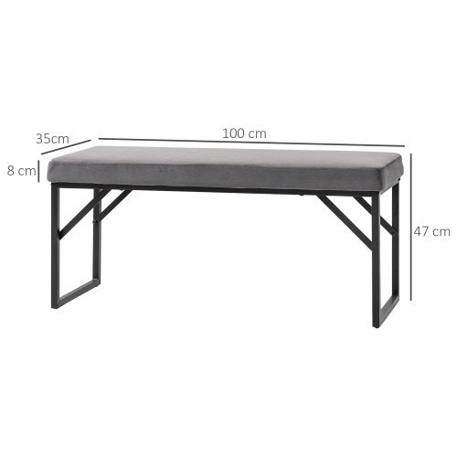 FurnitureR Banquette Rembourrée en Velours, Banquette Lit, Banquette de Maquillage, Banquette D'entrée, Gris Foncé, 115 x 46 x 49cm