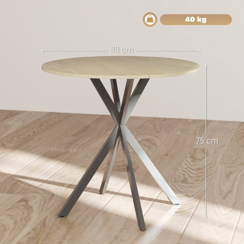 FurnitureR Ronde Table à Manger, Style Industriel avec Pieds en Acier, pour Salle à Manger, Cuisine, Chêne Ø 80 x 75cm