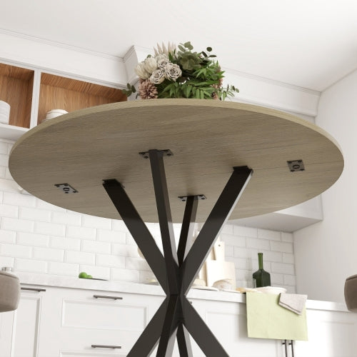 FurnitureR Ronde Table à Manger, Style Industriel avec Pieds en Acier, pour Salle à Manger, Cuisine, Chêne Ø 80 x 75cm