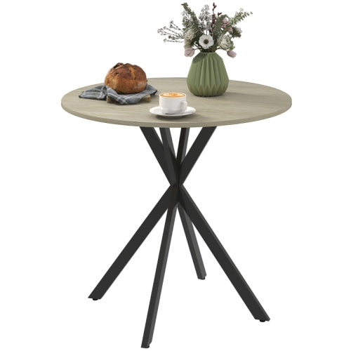 FurnitureR Ronde Table à Manger, Style Industriel avec Pieds en Acier, pour Salle à Manger, Cuisine, Chêne Ø 80 x 75cm