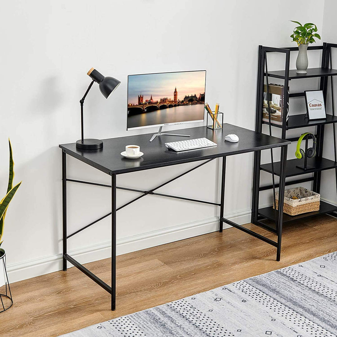 Furniture R Practical Wooden Computer Desk With Steel Frame And Storage Space