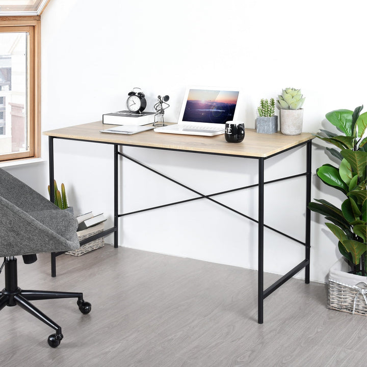 Furniture R Practical Wooden Computer Desk With Steel Frame And Storage Space