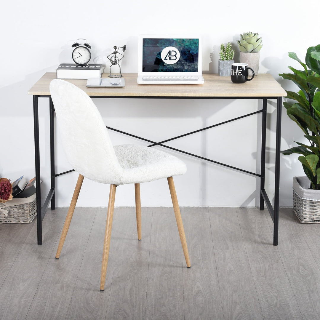 Furniture R Practical Wooden Computer Desk With Steel Frame And Storage Space