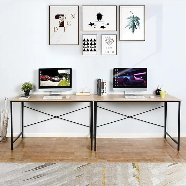 Furniture R Practical Wooden Computer Desk With Steel Frame And Storage Space