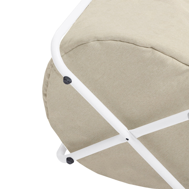 FurnitureR Table de Bout de Canapé Ronde avec Panier en Tissu, Rangement pour Salon, Chambre à Coucher, Table de Chevet, Style Moderne avec MDF Blanc, Cadre en Métal, 45 x 45 x 50.5cm
