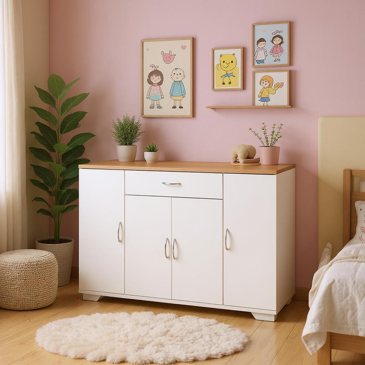 FurnitureR Buffet de ferme avec tiroirs et étagères, armoire de rangement en bois pour cuisine, salle à manger, salon, blanc