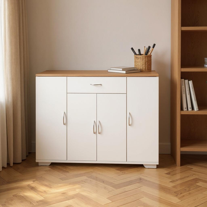 FurnitureR Buffet de ferme avec tiroirs et étagères, armoire de rangement en bois pour cuisine, salle à manger, salon, blanc