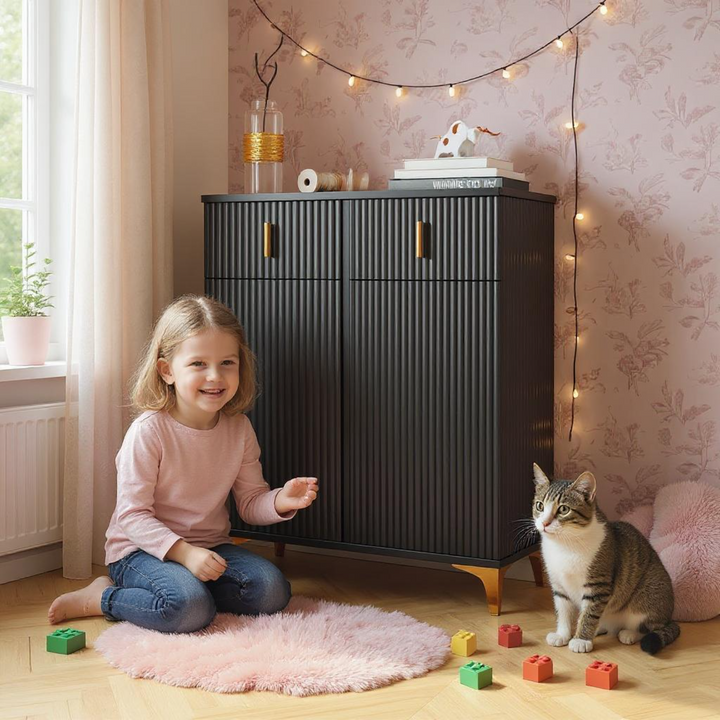FurnitureR Armoire de Rangement avec 6 Compartiments Détachables & 2 Tiroirs, Parfaite pour un Rangement Sous les Escaliers, 83 cm