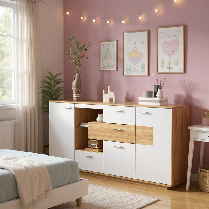 FurnitureR Meuble Sous Escalier, Armoire de Rangement, avec Eclairage LED et Etagères en Verre Réglables, 160 cm