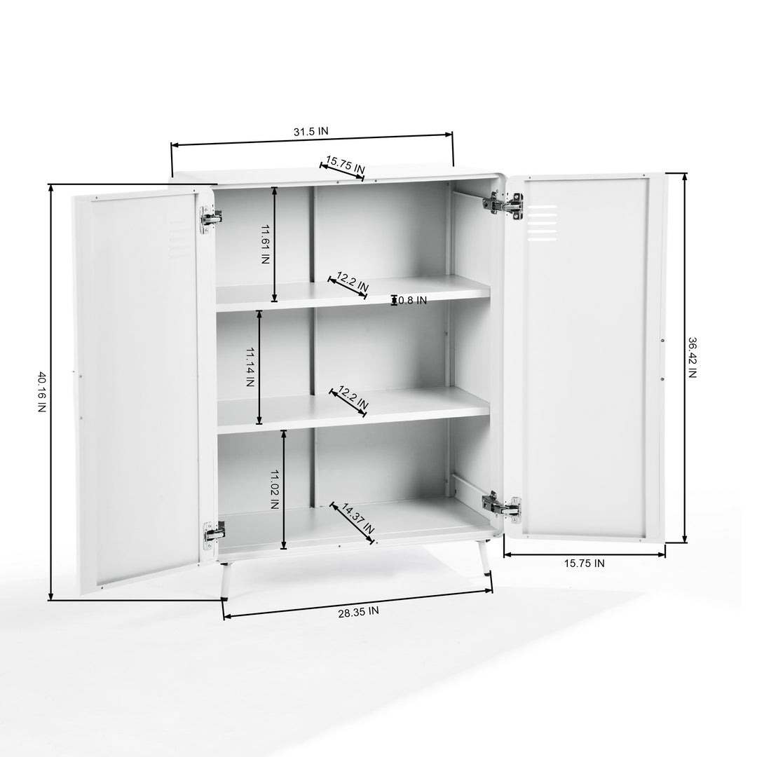 Armoire de rangement en métal FurnitureR avec 2 portes et étagères, armoire autoportante en acier de 80 cm de large, idéale pour l'entrée ou le salon, gris clair