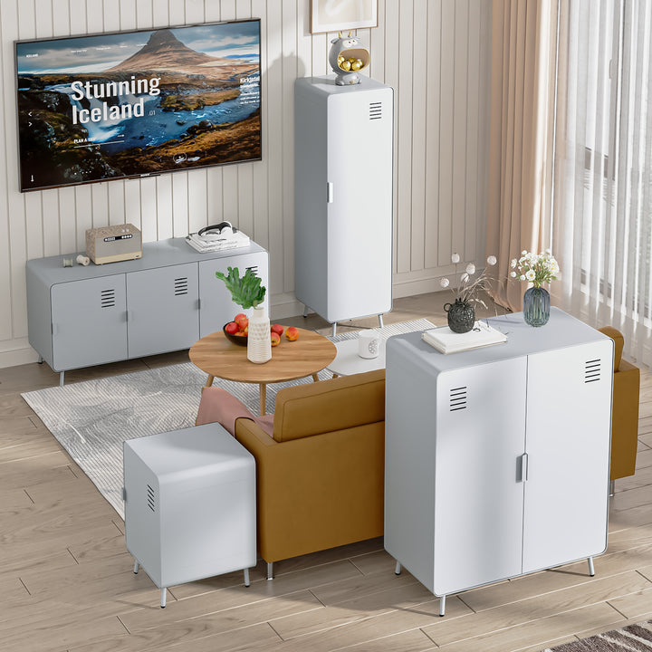 Armoire de rangement en métal FurnitureR avec 2 portes et étagères, armoire autoportante en acier de 80 cm de large, idéale pour l'entrée ou le salon, gris clair