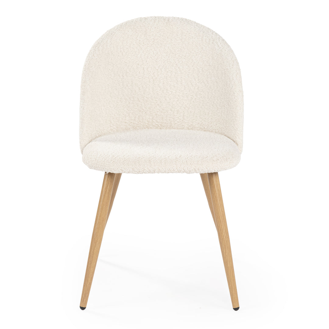 FurnitureR– Lot de 4 chaises en tissu chenille pour salle à manger, chambre à coucher, salon, pieds en chêne et métal, beige