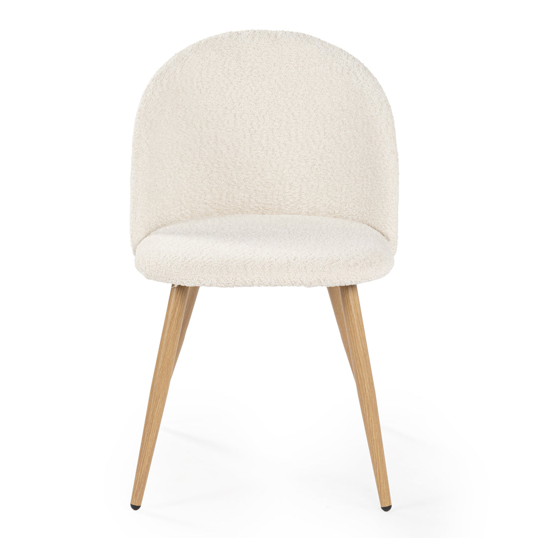 FurnitureR– Lot de 4 chaises en tissu chenille pour salle à manger, chambre à coucher, salon, pieds en chêne et métal, beige