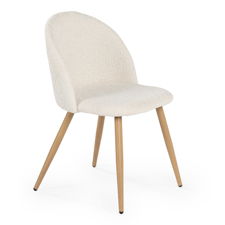 FurnitureR– Lot de 4 chaises en tissu chenille pour salle à manger, chambre à coucher, salon, pieds en chêne et métal, beige