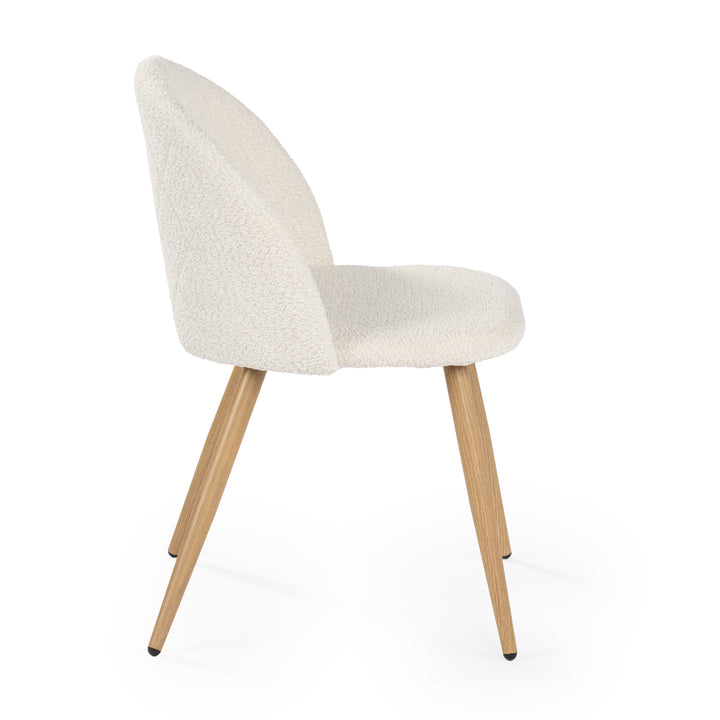 FurnitureR– Lot de 4 chaises en tissu chenille pour salle à manger, chambre à coucher, salon, pieds en chêne et métal, beige