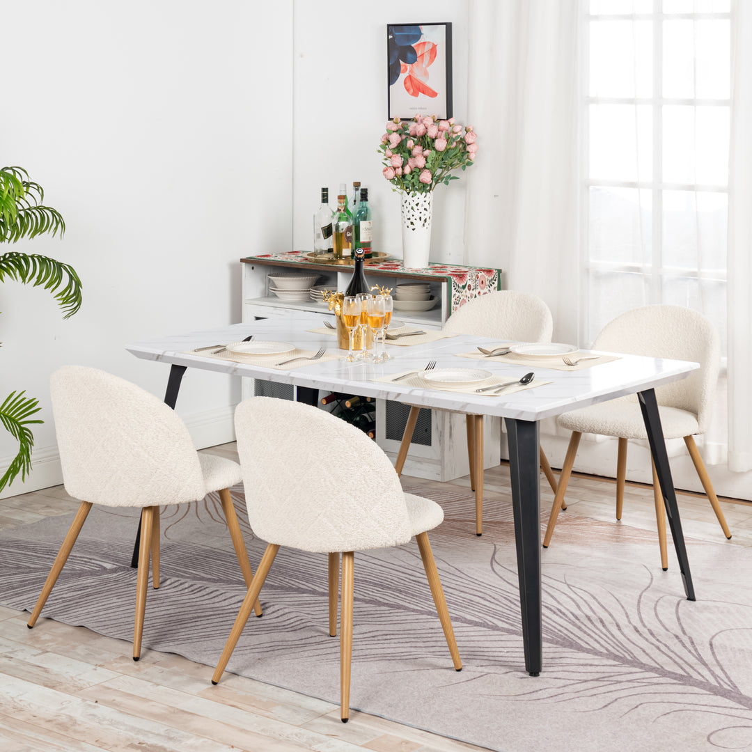 FurnitureR– Lot de 4 chaises en tissu chenille pour salle à manger, chambre à coucher, salon, pieds en chêne et métal, beige