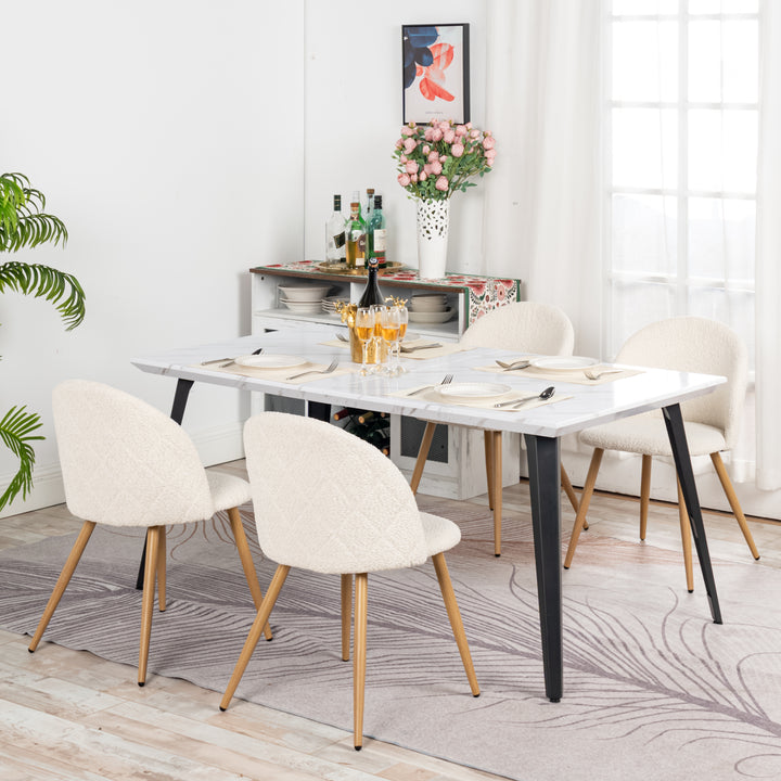 FurnitureR– Lot de 4 chaises en tissu chenille pour salle à manger, chambre à coucher, salon, pieds en chêne et métal, beige