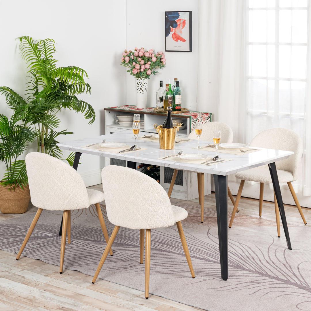 FurnitureR– Lot de 4 chaises en tissu chenille pour salle à manger, chambre à coucher, salon, pieds en chêne et métal, beige