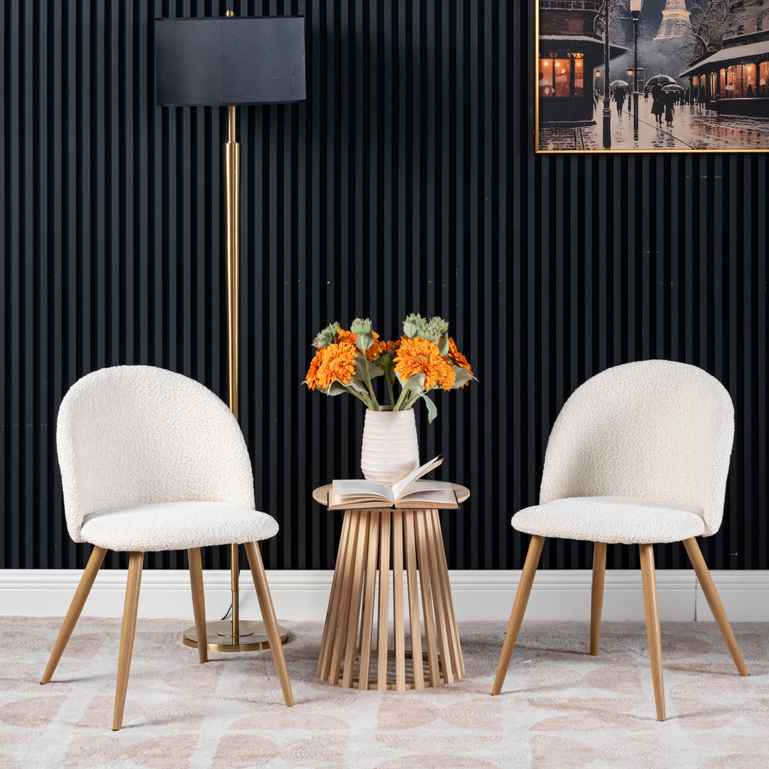 FurnitureR– Lot de 4 chaises en tissu chenille pour salle à manger, chambre à coucher, salon, pieds en chêne et métal, beige