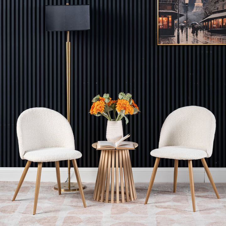 FurnitureR– Lot de 4 chaises en tissu chenille pour salle à manger, chambre à coucher, salon, pieds en chêne et métal, beige