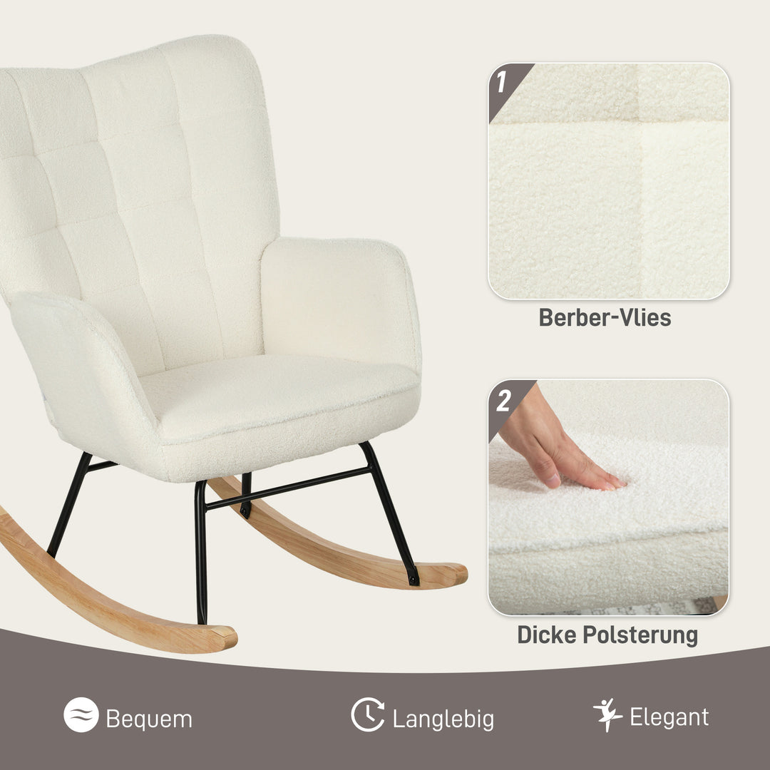 FurnitureR Chaise à Bascule Blanche 1-Pack, Design Moderne, Polyester Confortable, Cadre Métallique Robuste, Idéale pour Salons, Assemblage Facile
