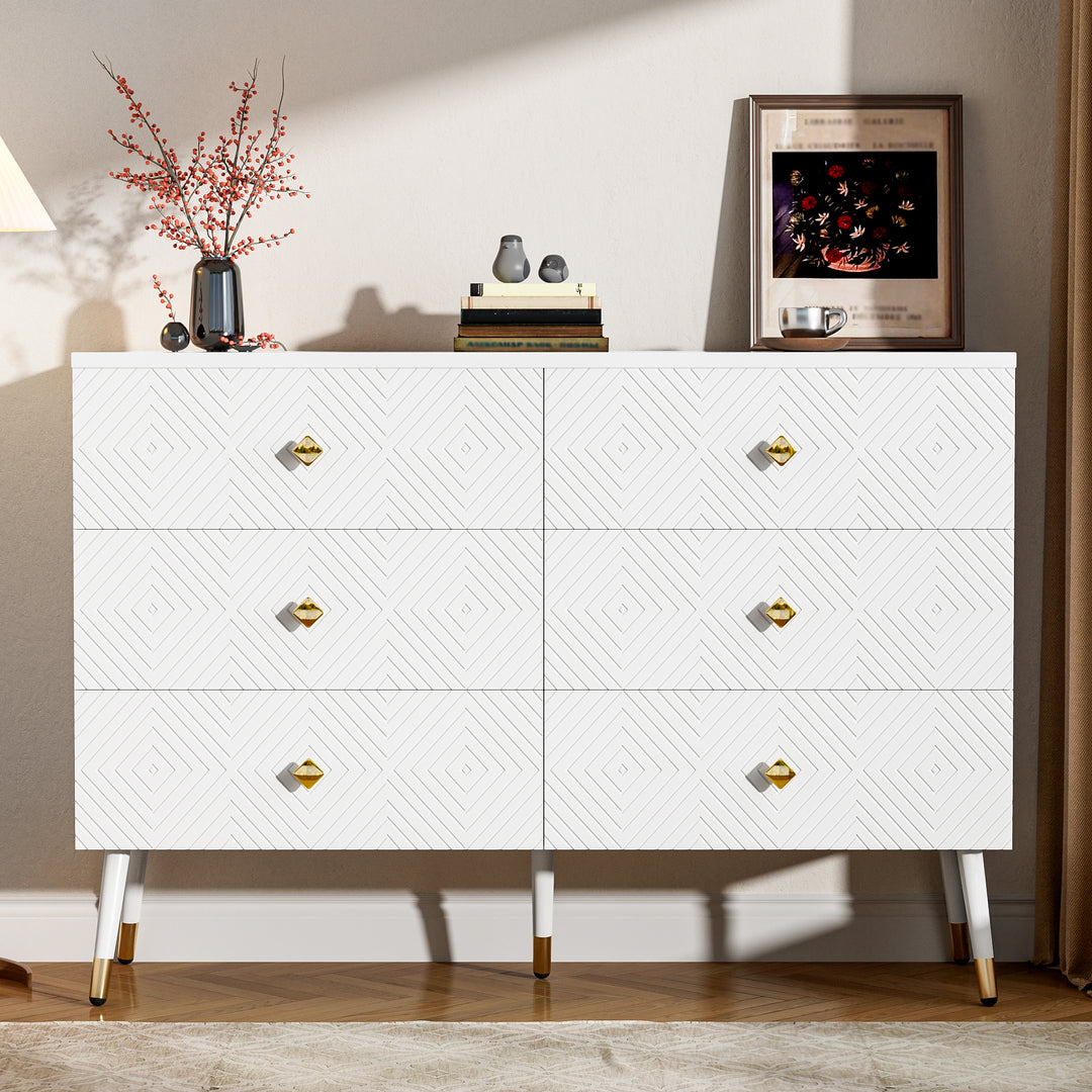 FurnitureR Meuble Sous Escalier, Commode à 6 Tiroirs avec Motifs Géométriques et Poignées en Diamant, Ample Espace, 120x40x80cm