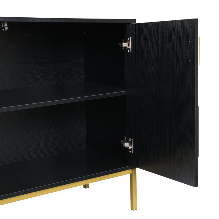 FurnitureR Sideboard noir MDF avec des détails dorés, Design moderne, Rangement spacieux, Matériaux durables, Conçu pour le salon, Élégant et fonctionnel