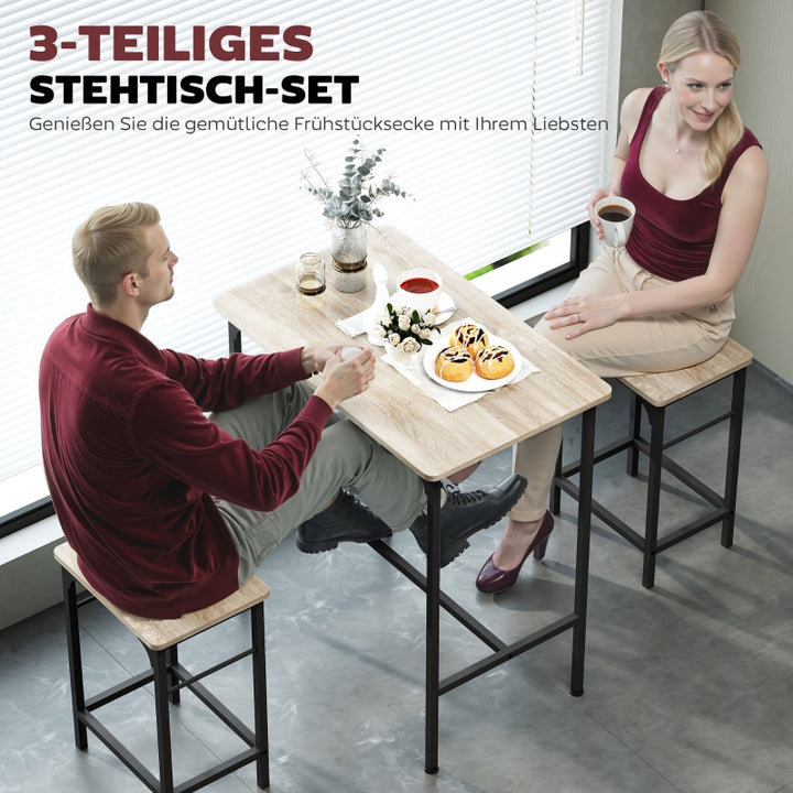 FurnitureR Table bar 3 pièces, Design moderne, Matériau en acier, Ensemble mobilier de cuisine, Gain de place