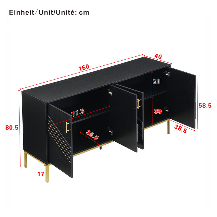 FurnitureR Sideboard noir MDF avec des détails dorés, Design moderne, Rangement spacieux, Matériaux durables, Conçu pour le salon, Élégant et fonctionnel