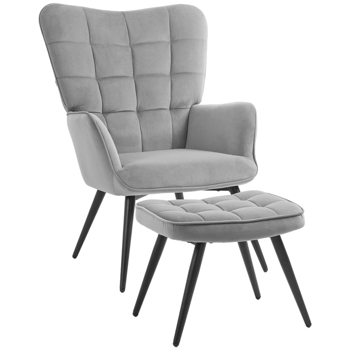 FurnitureR Chaise Longue Gris Clair avec Pouf, Design Moderne, Matériau Acier, Meubles de Salon Confortables, Style Scandinave, Inclut Repose-Pieds
