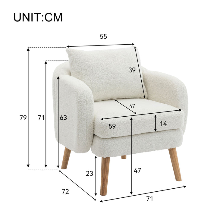 FurnitureR Canape Relaxation en Velours Teddy avec Coussins, Fauteuil avec Coussins Extra épais, Individuel, Pieds en Bois Massif