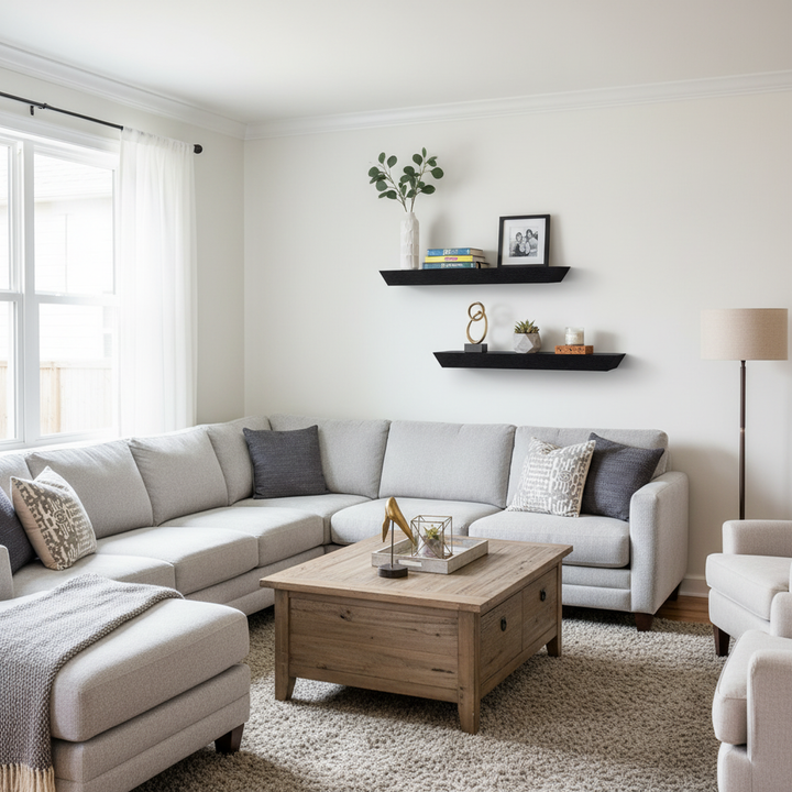 FurnitureR 2 Pack Floating Shelves FurnitureR, Black MDF Wood Wall Shelves for Home Decor & Storage, Ideal for Bedroom, Living Room, Bathroom, Kitchen