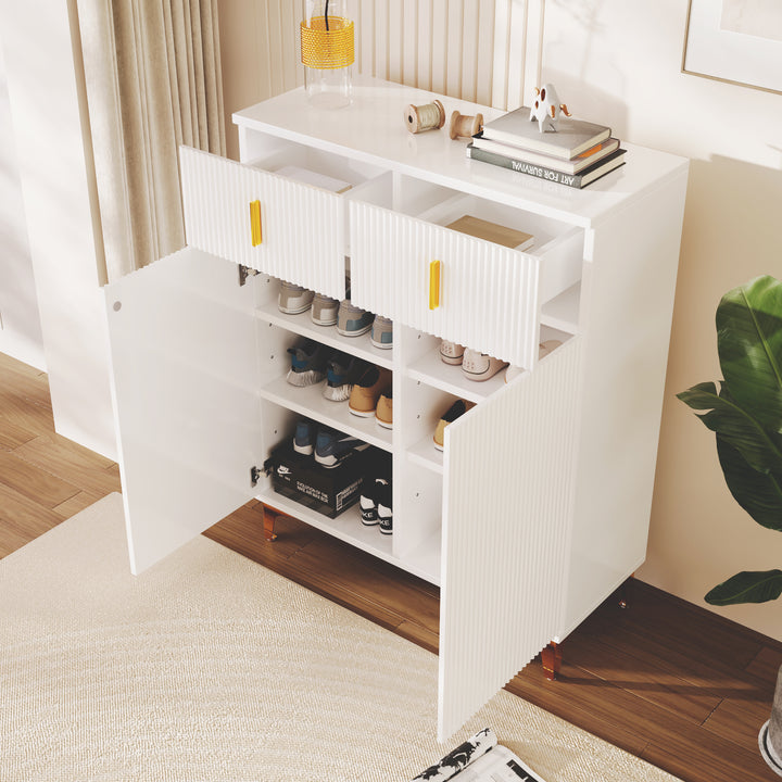 FurnitureR 1-Pack Sideboards Blanc, Design Moderne, Particules de Bois, Rangement Spacieux, Optimisé pour les Petits Espaces, Poignées Dorées Élégantes
