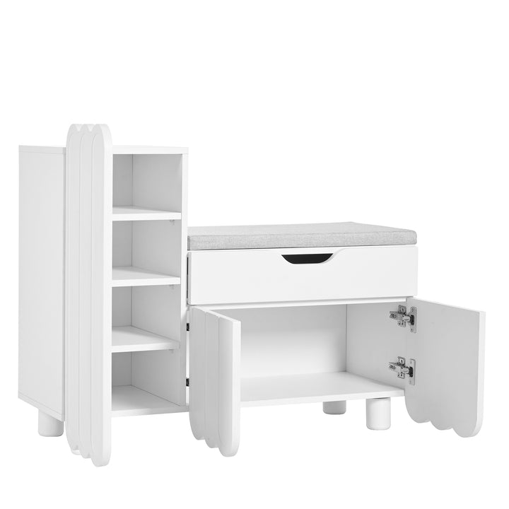 FurnitureR 1-Pack Blanc Banc d'Entrée, Design Moderne, Matériau MDF, Espace de Rangement, Confort et Style