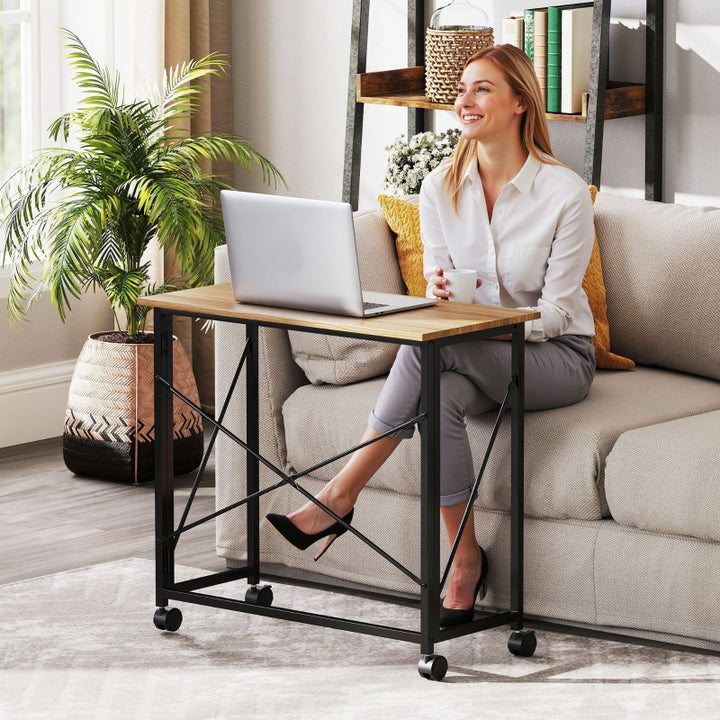FurnitureR Bureau pliable moderne, 1-pack Chêne, conception compacte, bois haut de gamme et cadre métallique robuste, idéal pour petits espaces, meuble gain de place